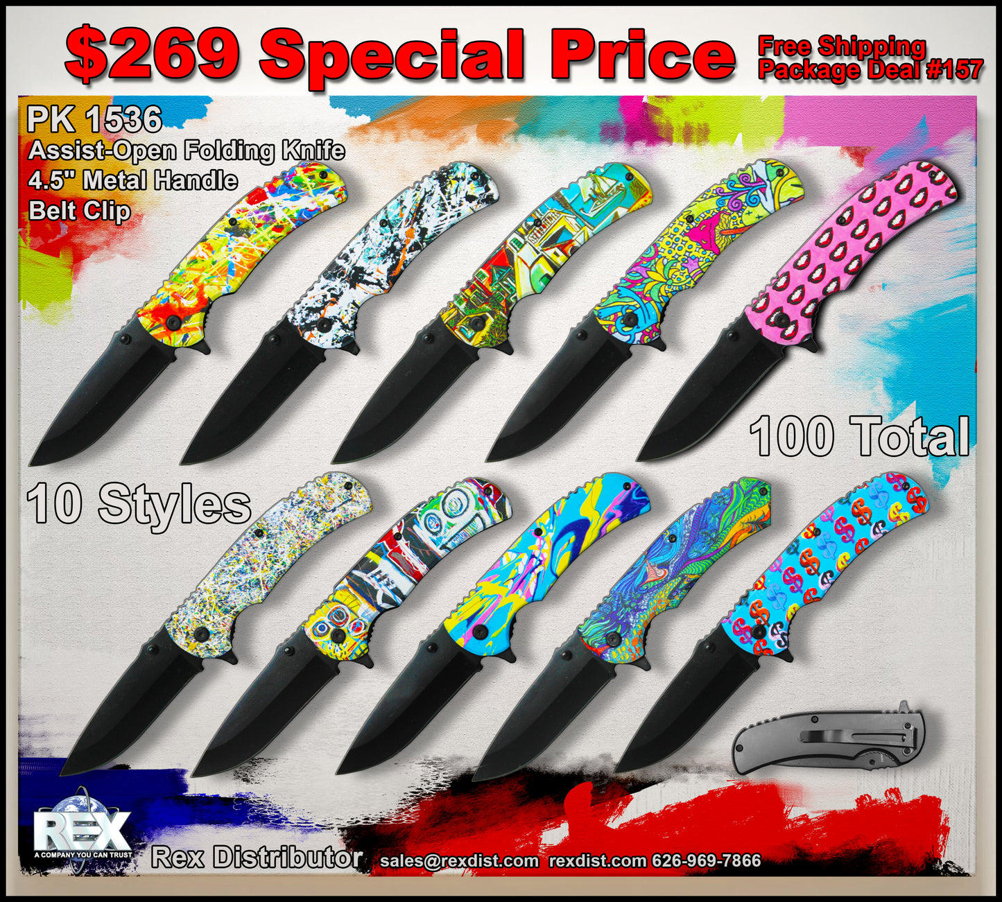 Package Deal #157- 100 PCS Art Handle Assist-Open Folding Knife Special  | FREE SHIPPING