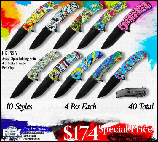 Package Deal #157- 100 PCS Art Handle Assist-Open Folding Knife Special  | FREE SHIPPING