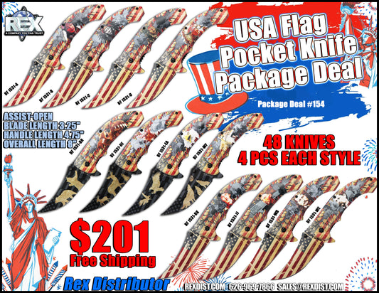 Package Deal #154 - 48 Pcs Patriotic USA Flag Pocket Knife Package Deal | FREE SHIPPING