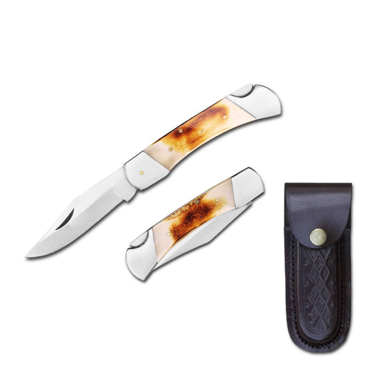 RA 701 3" Bone Handle Lockback Pocket Knife with Sheath