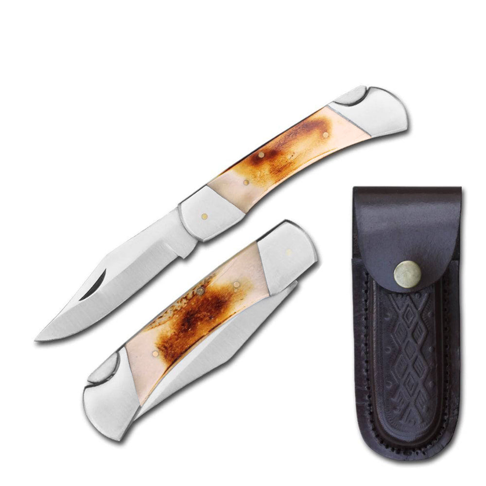 RA 702 4" Bone Handle Lockback Pocket Knife with Sheath