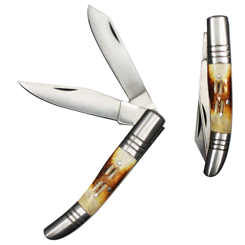 RA 1030 4" Round Zig Bone Handle Folding Knife