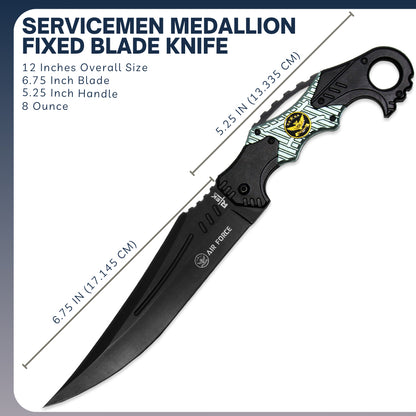 RT 1492-AF 12" Airforce Servicemen Medallion Fixed Blade Knife with Sheath