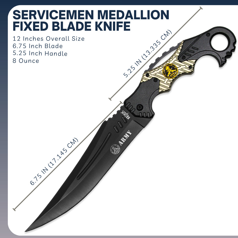 RT 1492-AR 12" Army Servicemen Medallion Fixed Blade Knife with Sheath