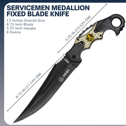 RT 1492-AR 12" Army Servicemen Medallion Fixed Blade Knife with Sheath