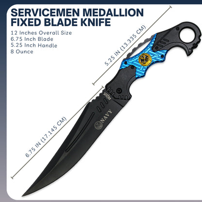 RT 1492-NA 12" Navy Servicemen Medallion Fixed Blade Knife with Sheath