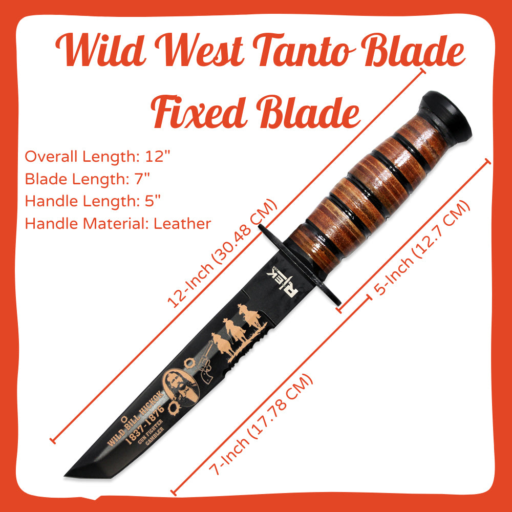 RT 6686-WB 12" Rtek Wild Bill Hickok Tanto Blade Fixed Blade Knife with Sheath