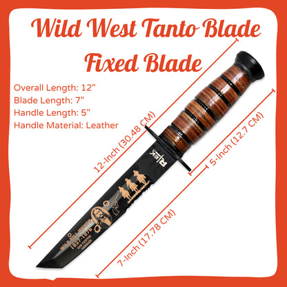 RT 6686-WB 12" Rtek Wild Bill Hickok Tanto Blade Fixed Blade Knife with Sheath