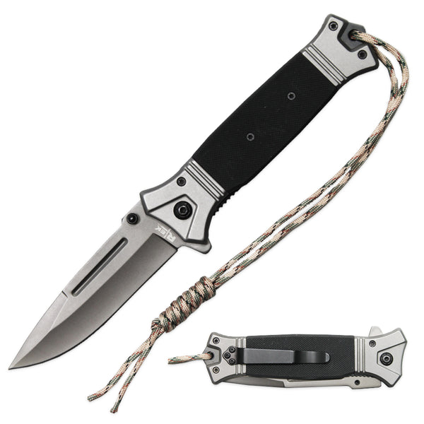 RT 2841-BK 5" Black G-10 Handle Assist Open Folding Knife with Paracord