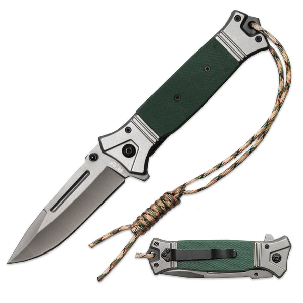 RT 2841-GN 5" Green G-10 Handle Assist Open Folding Knife with Paracord