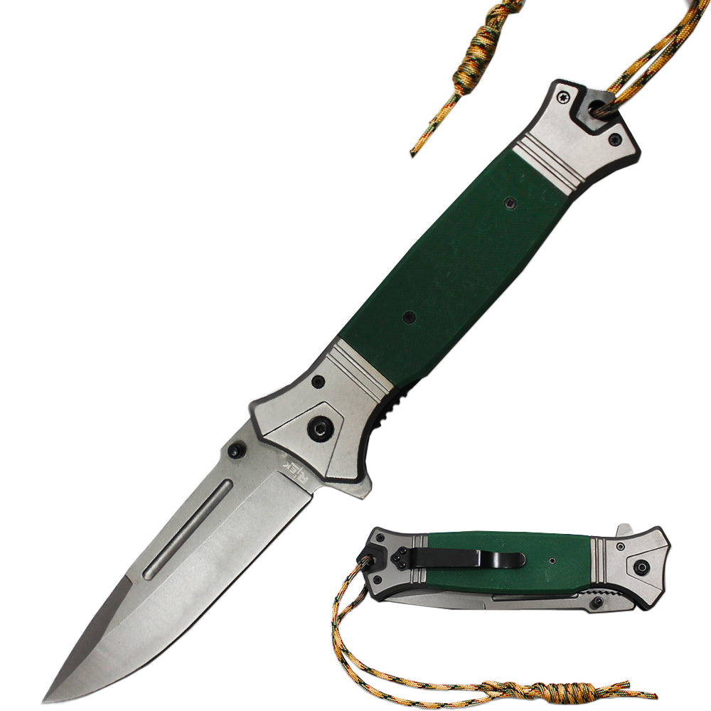 RT 2856-GN 6" Jumbo Green G-10 Handle Assist Open Folding Knife with Paracord