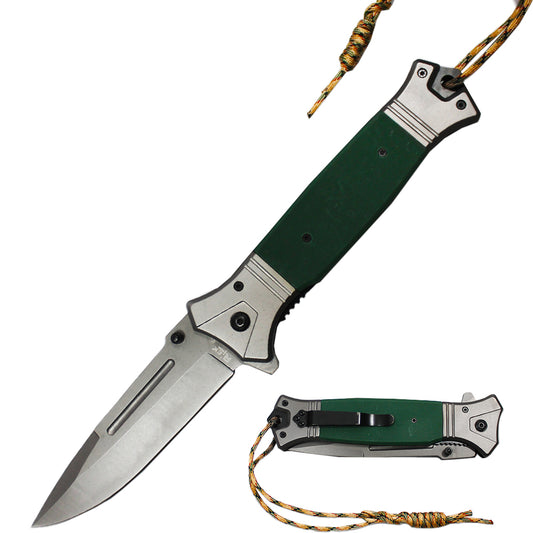 RT 2856-GN 6" Jumbo Green G-10 Handle Assist Open Folding Knife with Paracord