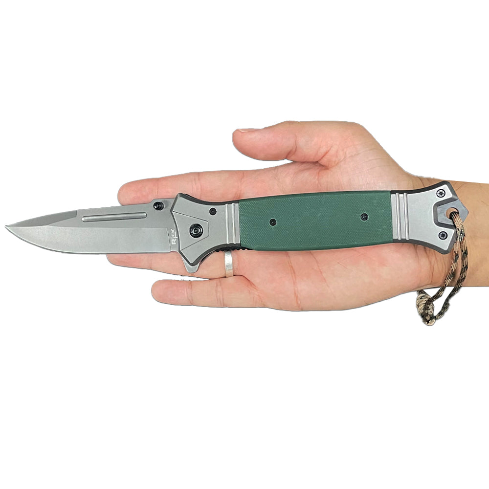 RT 2856-GN 6" Jumbo Green G-10 Handle Assist Open Folding Knife with Paracord