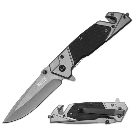 RT 2941-BK 4.75" Black G-10 Handle Assist Open Folding Knife with Belt Cutter & Glass Breaker - Rex Distributor, Inc. Wholesale Licensed Products and T-shirts, Sporting goods,