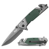 RT 2941-GN 4.75" Green G-10 Handle Assist Open Folding Knife with Belt Cutter & Glass Breaker
