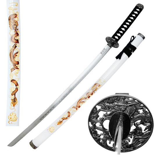 SWSA 124WT-DGS 39.5" Samurai Sword with White Dragon Printing Scabbard - Rex Distributor, Inc. Wholesale Licensed Products and T-shirts, Sporting goods,