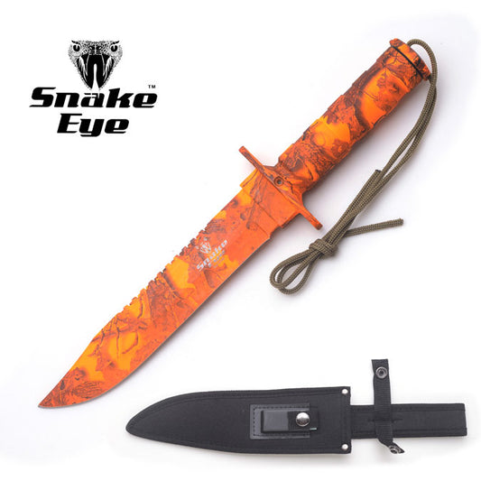 SE 024-OC 13.5" Tactical Outdoor Orange Tree Camo Survival Knife With Sheath, Kit & Sharpening stone