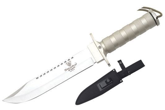 SE 024-S 13.5" Tactical Outdoor Silver Survival Knife With Sheath, Kit & Sharpening stone