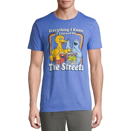 Men's Blue Sesame Street Everything I Know Graphic Tee T-Shirt