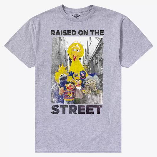 Men's Grey Heather Sesame Street Raised On The Streets Graphic Tee T-Shirt