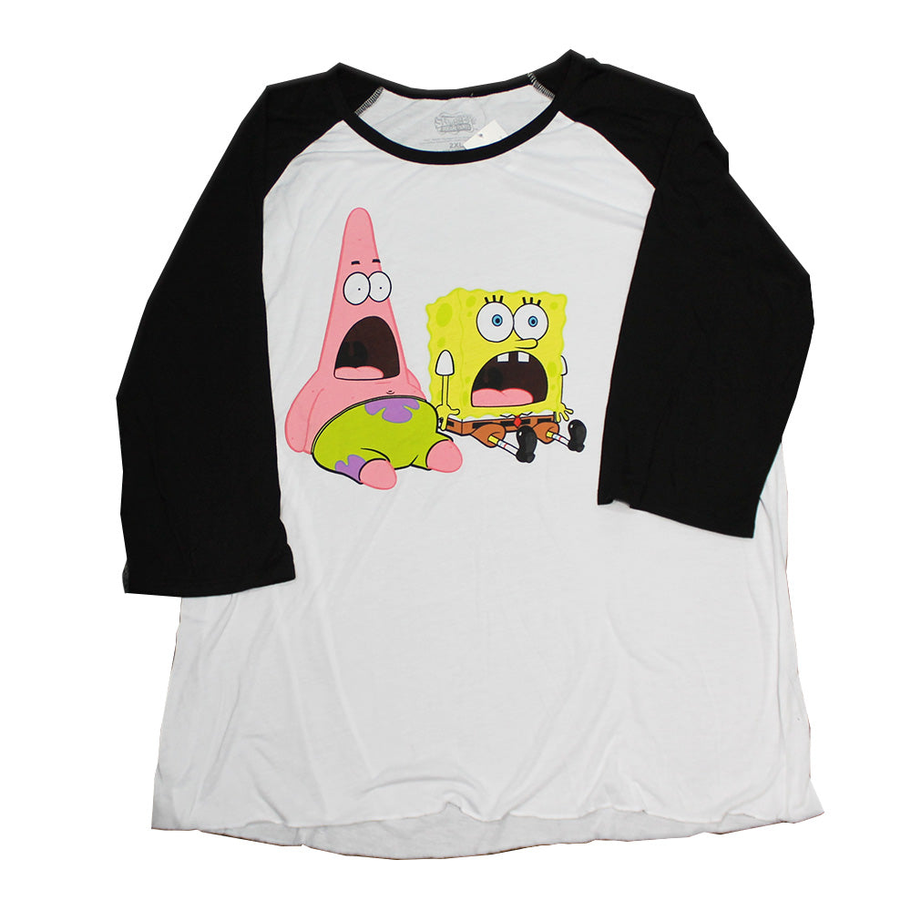 Women Junior's Raglan SpongeBob SquarePants Patrick Shocked Graphic Tee T-Shirt - Rex Distributor, Inc. Wholesale Licensed Products and T-shirts, Sporting goods,