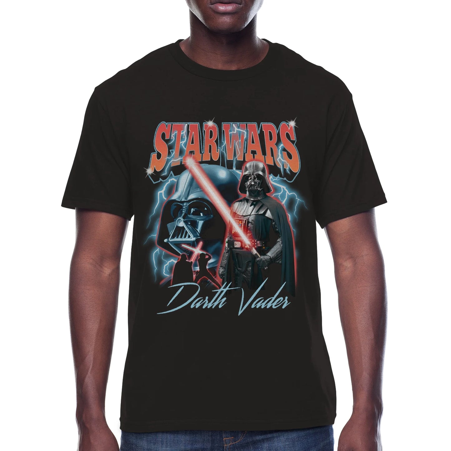 Men's Black Three Vader Moon Star Wars Graphic Tee T-Shirt