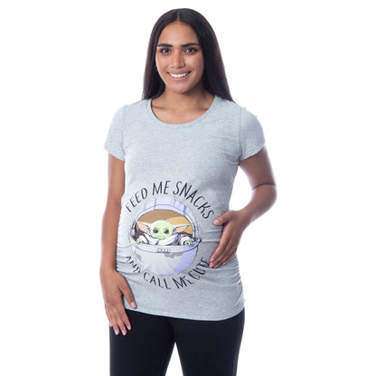 Women's Star Wars Maternity The Mandalorian The Child Feed Me Snack Shirt