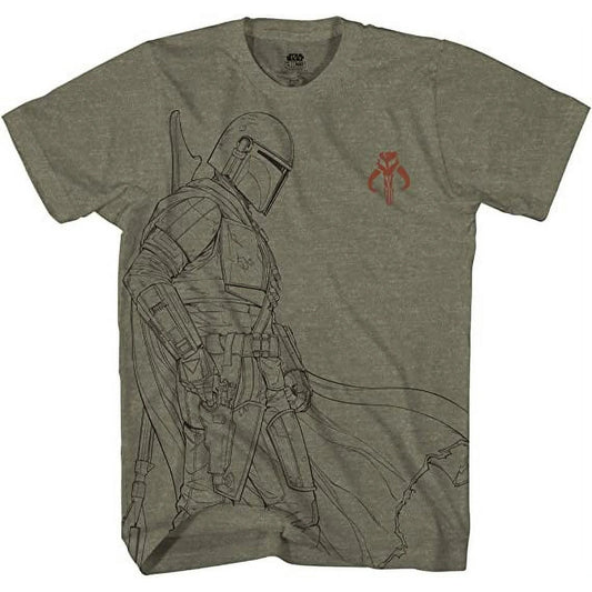 Men's Green Mandalorian Line Art Graphic Tee T-Shirt