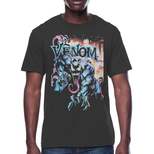 Men's Marvel Venom City Aflame Graphic T-Shirt Tee Charcoal