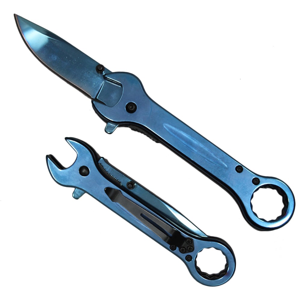 WRK 2712-BL 5" Blue Wrench-Shaped Assist-Open Folding Knife - Rex Distributor, Inc. Wholesale Licensed Products and T-shirts, Sporting goods,