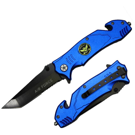 YC 47051-AF 4.5" Blue Air-Force Assist-Open Metal Handle Rescue Knife