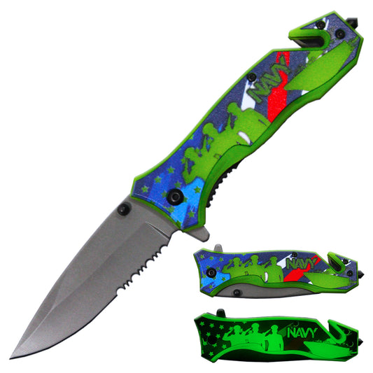 YC 1709-NA 4.5" Glow In The Dark Navy Assist-Open Rescue Knife