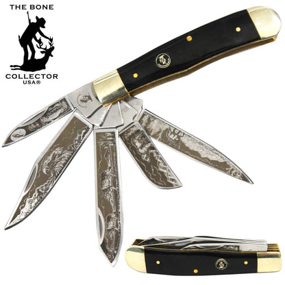 BC 5249-BH 4" 5 Blade Etched Buffalo Horn Bone Collector Pocket Knife