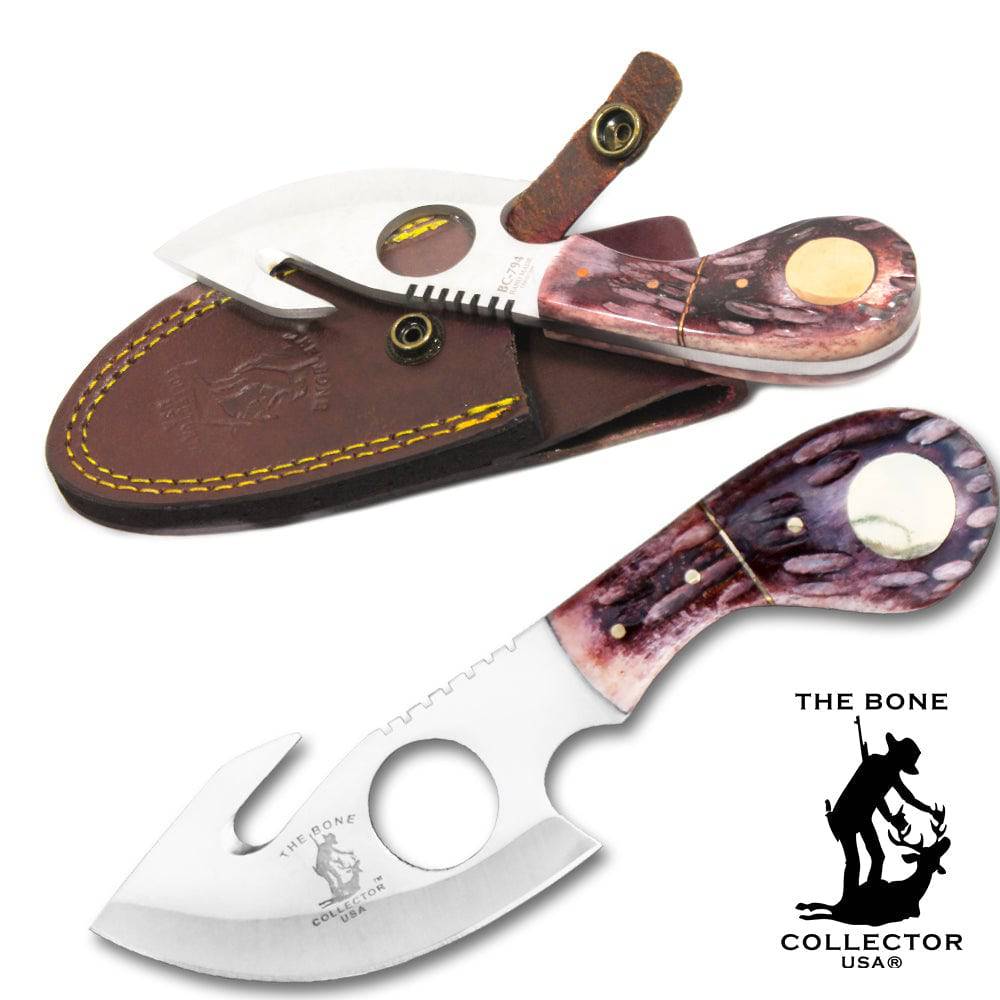 BC 794 7" Bone Collector Bone Handle Skinning Knife with Gut Hook