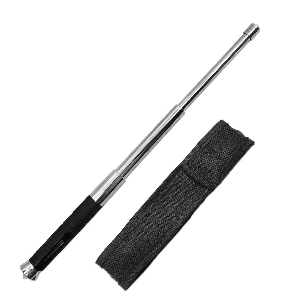 BT 278 Chrome Rubber Handle Telescoping Baton with Glass Breaker, Belt Clip, & Sheath