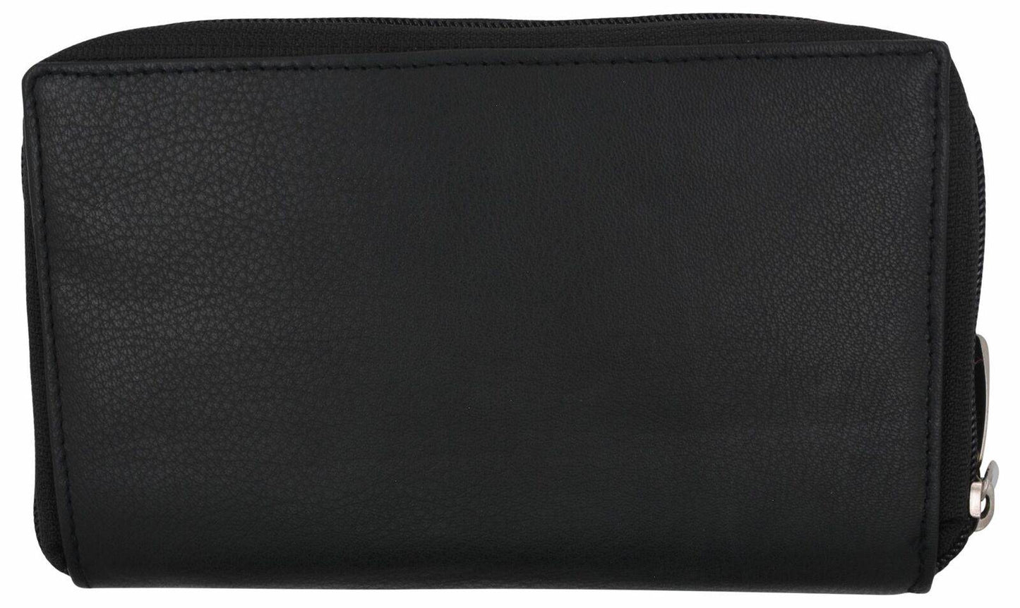 CB 814 Black Zip Around Genuine Leather Checkbook Credit Card ID Holder Wallet