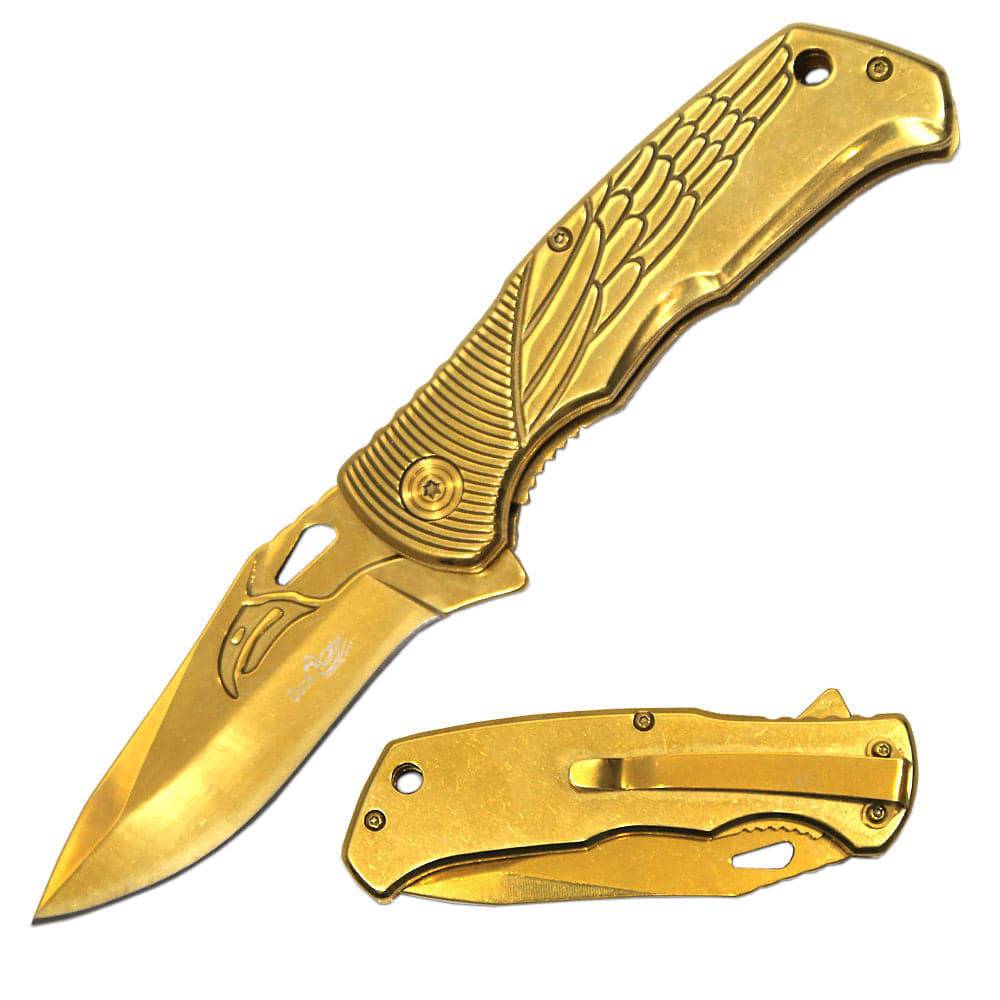 DK 1088-GD 4.25" Gold Eagle Assist-Open Folding Knife with Belt Clip