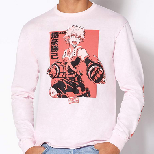 Men's Kacchan Long Sleeve My Hero Academia Pink T Shirt Tee