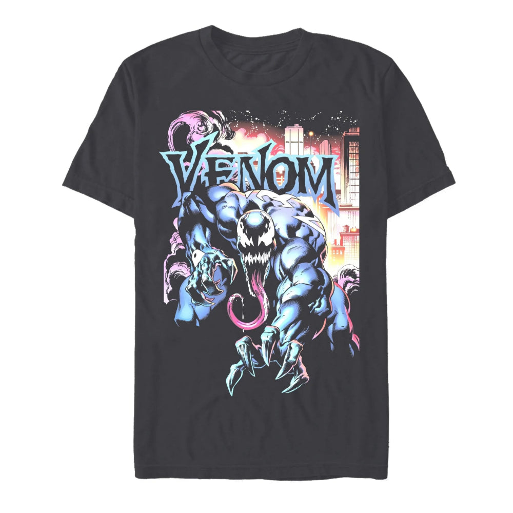 Men's Marvel Venom City Aflame Graphic T-Shirt Tee Charcoal