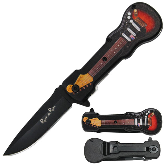 GT 6421-A 4.75" Guitar Metal Handle Assist-Open Knife with Belt Clip