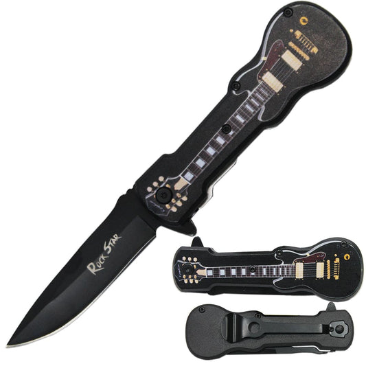 GT 6421-E 4.75" Guitar Metal Handle Assist-Open Knife with Belt Clip