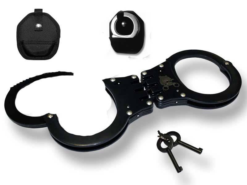 HC 010381-BK Hinged Double-Lock Black Handcuffs with Carrying Case