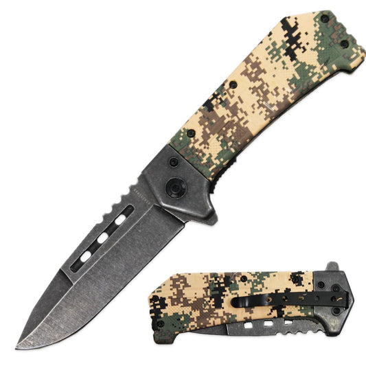 KN 1669-DG1 4.5" Camouflage Handle Assist-Open Folding Knife with Belt Clip