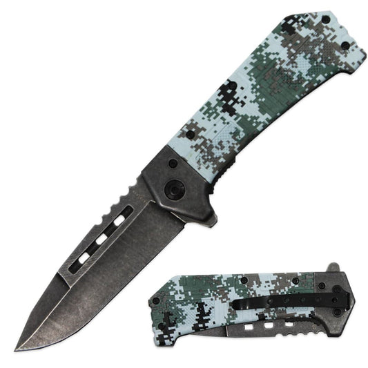 KN 1669-DG2 4.5" Camouflage Handle Assist-Open Folding Knife with Belt Clip