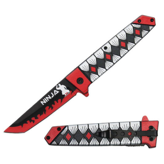 KN 2006-RD 5" Ninja Red & Black Assist-Open Folding Knife with Belt Clip