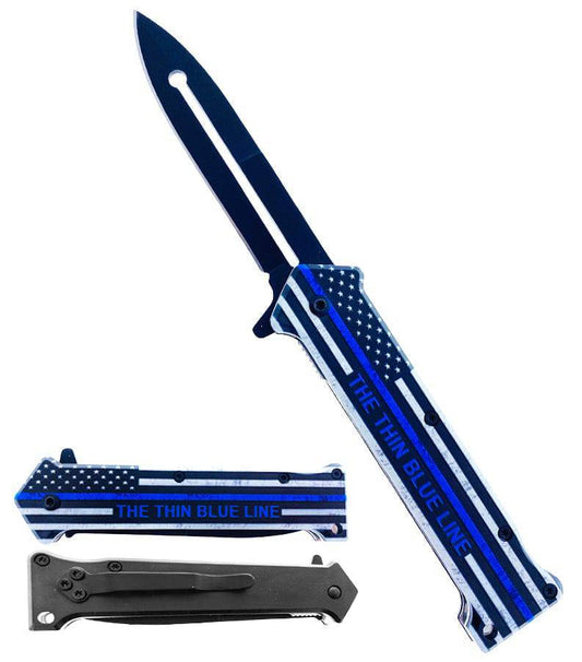 KS 1024-BL 4.5" Assist-Open Knife - Thin Blue Line Print Handle