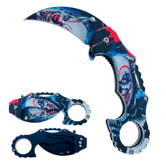 KS 1661-JK 5" Fantasy Killer Clown Handle Assist-Open Karambit Folding Knife