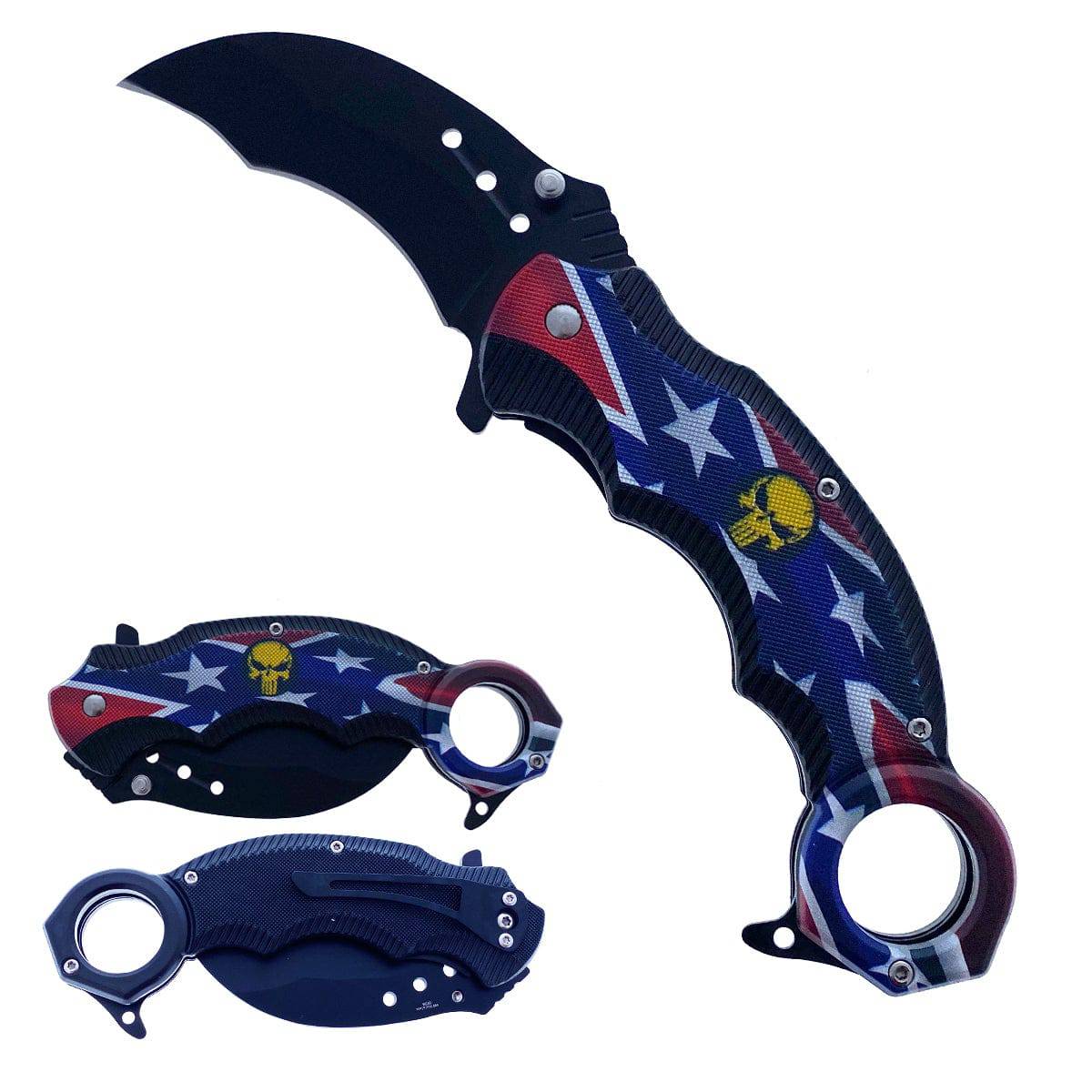 KS 1682-CF 5" Karambit Tactical Fighting Pocket Knife Flag Skull