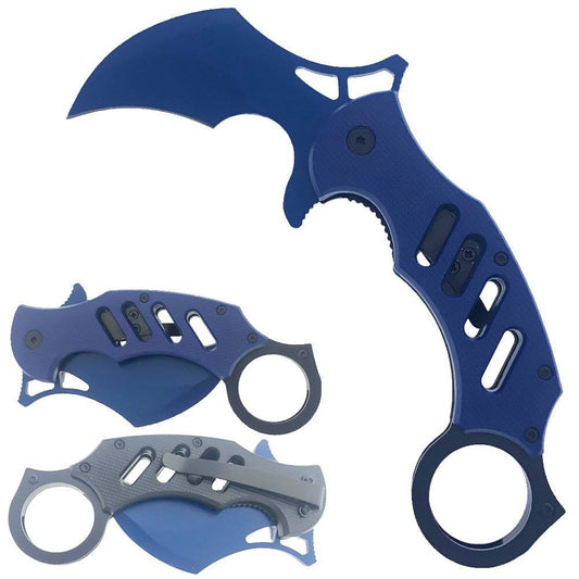 KS 1747-BL 5" Blue Assist-Open Karambit Folding Knife