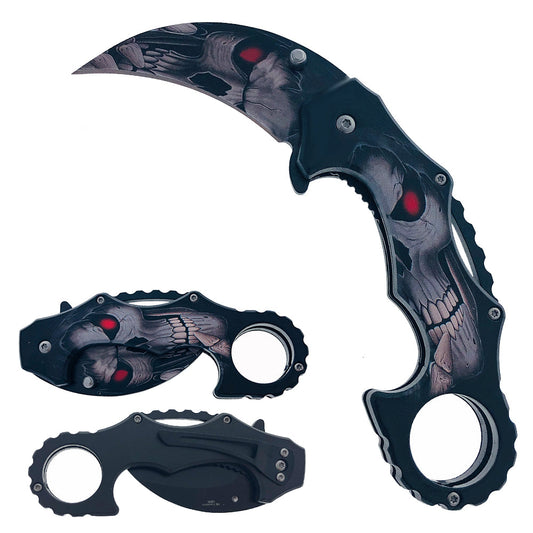 KS 1661-SK 5" Fantasy Grim Reaper Skull Handle Assist-Open Karambit Folding Knife